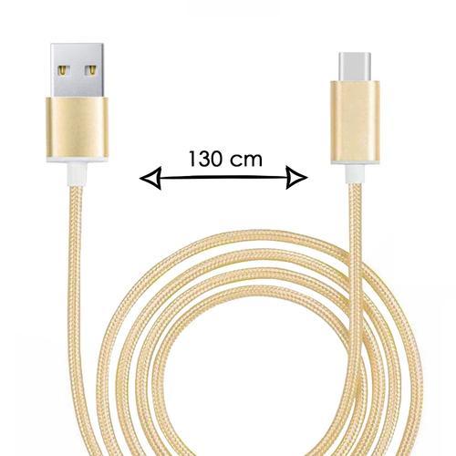 Cble Type C Pour Lenovo Legion Phone Duel Cble Usb Tress Nylon 1,3 Mtre Cble Charge/Synchro Rapide-Transfert De Donnes Type C - Or Gold