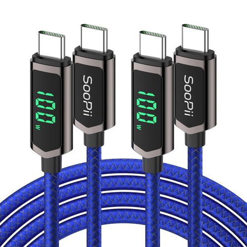 Cble USB C 100 W, (3 m, 2 paquets) Cble USB C vers USB C  charge rapide PD avec cran, cble Type-C tress en nylon pour lPhone 15/Pro, MacBook, lPad Pro/Air, Galaxy S23/S22