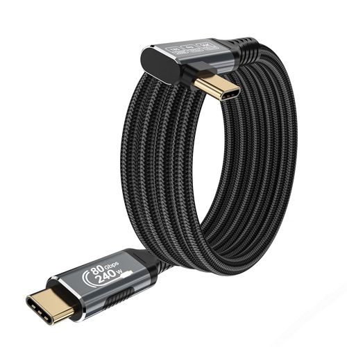 Cable Usb C Charge Rapide 80gbps Compatible Avec Right Angle Thunderbolt 5 2m,Bande Passante Vido 120gbps, 5a 240w, Vido 16k@30hz 8k@60hz, Profondeur De Couleur 12-Bit For Thunde[Yin4183955]
