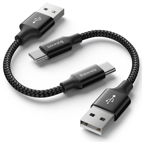 Cable USB C Court, Lot de 2 Noir 0.3m Cble USB C Charge Rapide 3A, 30cm Cable iPhone USB Type-C Tress Compatible avec iPhone 15/ 15Plus/ 15 Pro Max, Samsung Galaxy S23 S22 S21 S20