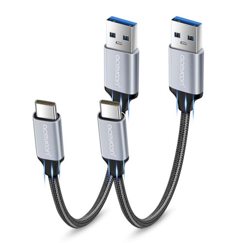 Cable USB C Court,USB C 20cm Charge Rapide 3A / Synchro USB 3.0 vers USB Type C Lot de 2 Mini Cble USB C 0.2m Compatible avec Samsung S21 S20 S10 A20e A51,P40 Lite P30,etc (20cmx2)
