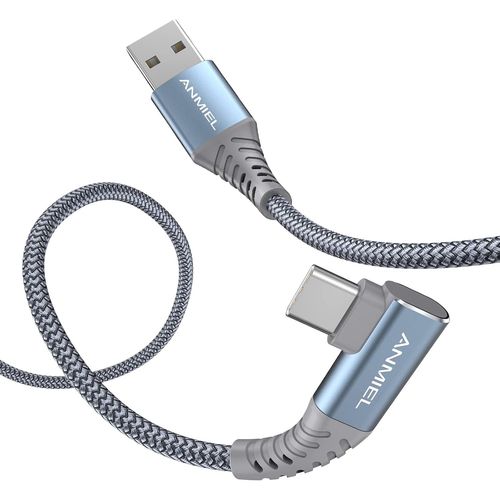 Cble Usb C Long  Angle Droit Usb A 2.0 Vers Type C,Cble De Charge En Nylon Tress Compatible Avec Samsung Galax S21 S20 S10 S9 S8,Lg,Moto,Pixel Et Autres Appareils Photo Usb C Pour Tlphone