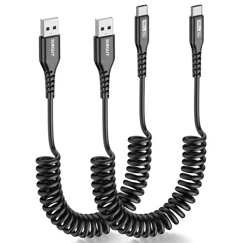 Cble USB C Spiral,[2 pices 0,5m-1,5m] Cble USB A vers USB C Cble de charge rapide Cble de donnes de Type C de voiture Android pour iPhone 16/15 Pro Max,Galaxy S24 S23 S22,Mi9/8