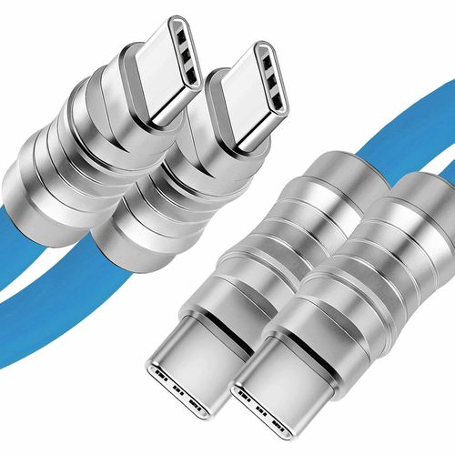 Cable USB C to USB C pd 100w, Skin Friendly Liquid silicone Material Quick charge Cable USB type C Interface Device Universal charge Cable (Blue 0.5m 2Pack).[F1011]