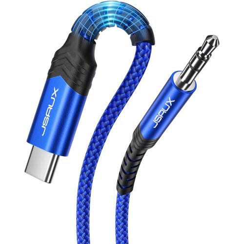 Cble USB C vers Jack AUX 1 m, 3,5 mm Adaptateur pour casque de voiture auxiliaire en nylon tress pour Huawei P40/P30/P20/Mate 20/30, Samsung Galaxy S22/S21/S20+/Note20/10/A8, Oneplus 7-Bleu