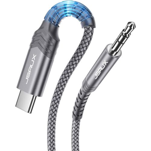 Cble USB C vers Jack AUX 1 m, 3,5 mm Adaptateur pour Casque de Voiture auxiliaire en Nylon tress pour Huawei P40/P30/P20/Mate 20/30, Samsung Galaxy S22/S21/S20+/Note20/10/A8, Oneplus 7-Gris