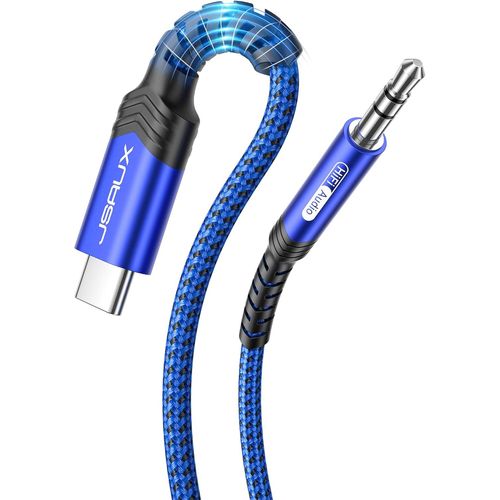 Cble USB C vers Jack AUX 2m, 3,5 mm Adaptateur pour Casque de Voiture auxiliaire en Nylon tress pour Huawei P40/P30/P20/Mate 20/30, Samsung Galaxy S22/S21/S20+/Note20/10/A8, Oneplus 7-Bleu