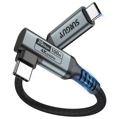 Cable USB C vers USB C 90 Degrs, 0.3m 20Gbps Cable USB C Charge rapide 100W, transmission vido 4K@60Hz Cable USB Type C pour iPhone 16/15 Pro Max, Galaxy S24/ S23, iPad Pro 2022, MacBook P.[F1387]