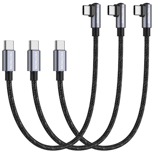 Cble USB C vers USB C Angle Droit 50cm 3Pack,0.5m PD 60W Type C Cordon de Charge Rapide Compatible avec Samsung Galaxy S21/S21+/S20+ Ultra Note 20,Pixel 4/3 XL,MacBook Air iPad Pro 2020
