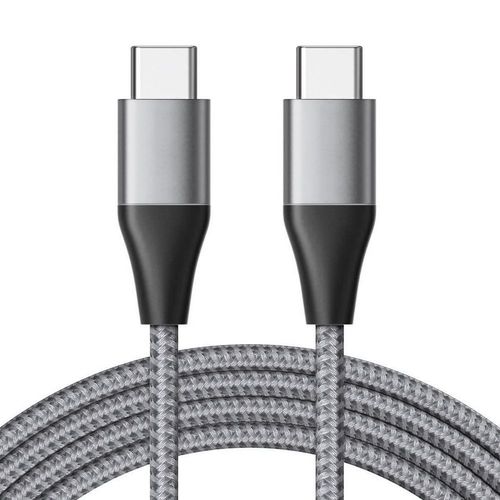 Cble USB-C vers USB-C Charge Rapide 3A pour Samsung Galaxy A05s A15 A25 A35 A55 S24 Ultra S24 FE - Nylon Tress 1M Gris