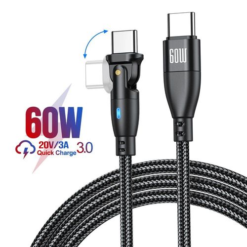 Cble Usb Type C 3a Usb-C Pour Recharge Rapide Et Transfert De Donnes,Cordon De Chargeur 180  Pour Samsung S21 S20 Xiaomi Oneplus Poco - Type 60w C To C Black-1m