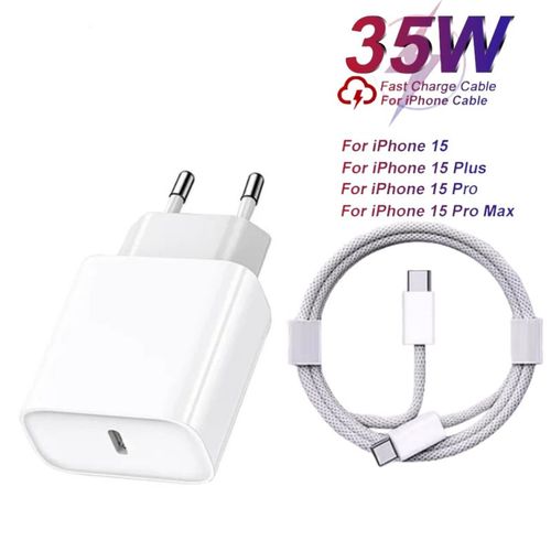 Cble Usb Type-C Pd 35w Pour Recharge Rapide Et Transfert De Donnes,Cordon De Chargeur Usb-C Pour Tlphone Apple Iphone 15 Pro Max Et 15 Plus,1m - Type Eu And 2m Cable