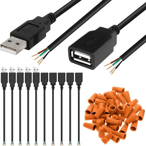 Cble USB,USB 2.0 Type A Femelle Mle vers 4 Broches DIY Cordon de Charge de Donnes de Fil Ouvert,Remplacer DIP USB pour Arduino,Alimentation USB DIY,5 Paires