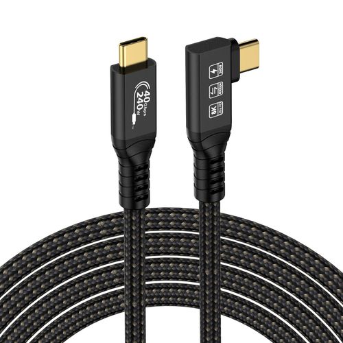 Cble USB4, avec cble Thunderbolt 4, cble de charge 240W, cble de donnes 40 Gbps, 8K @ 60Hz HDR, cble USB C vers USB C, 90Degree pour Hub, Dock MacBook,M2, M3, SSD (90Degree USB4 40G 240W 2M)