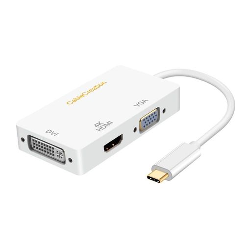 CableCreation Hub USB C 3 en 1 mle vers DVI 4K VGA femelle Adaptateur USB C Type-C vers DVI/VGA pour MacBook(Pro)iPad Pro, Blanc