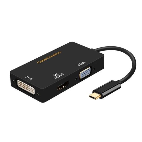 CableCreation Hub USB C 3 en 1 mle vers DVI 4K VGA femelle Adaptateur USB C Type-C vers DVI/VGA pour MacBook(Pro)iPad Pro, Noir