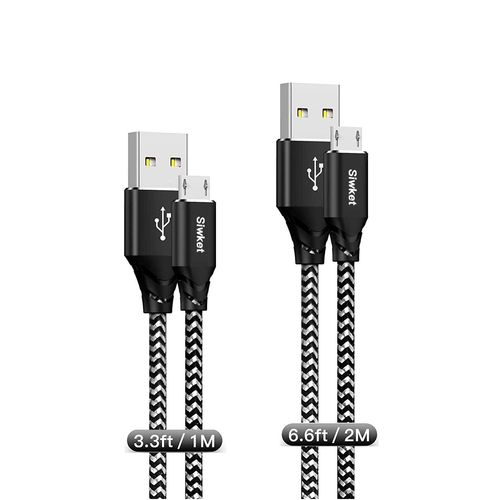 Cbles Micro Usb[1m+2m /Lot De 2]Cble De Charge Usb A Vers Micro Tress En Nylon Cble De Charge Android Compatible Pour Samsung Galaxy S7/ S6/ J7/ Note 5,Huawei,Xiaomi,Nexus,Nokia,Kindle,Noir