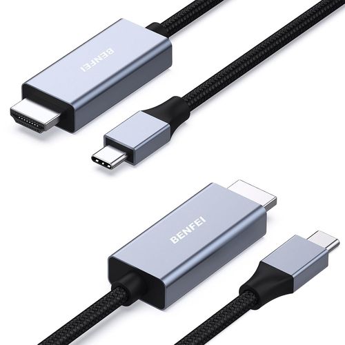 cbles USB C vers HDMI de 1.8 mtres Lot de 2[4K@60Hz,coque en aluminium nylon tress,Thunderbolt 3] compatible pour iPhone 16/15 Plus Pro Max,MacBook Pro/Air/iPad Pro 2023/2022/2021/2020