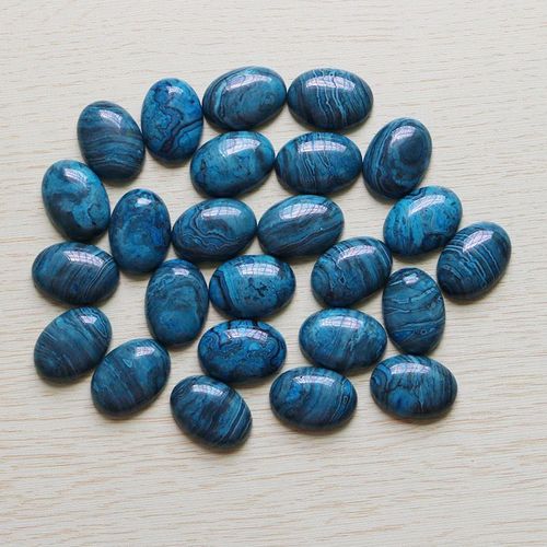 Cabochon De Cabine Ovale En Pierre D'agate Bleue, Perles En Forme De Larme Pour La Fabrication De Bijoux, Boucles D'oreilles Pendentif 18mm X 25mm, 10 Pices/Lot, Vente En Gros