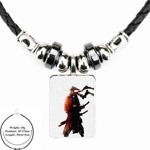 Cabochon En Verre Fait  La Main Pour Femmes Et Filles, Bijoux En Cuir Noir, Perle Pendentif, Collier Courage Du Samoura