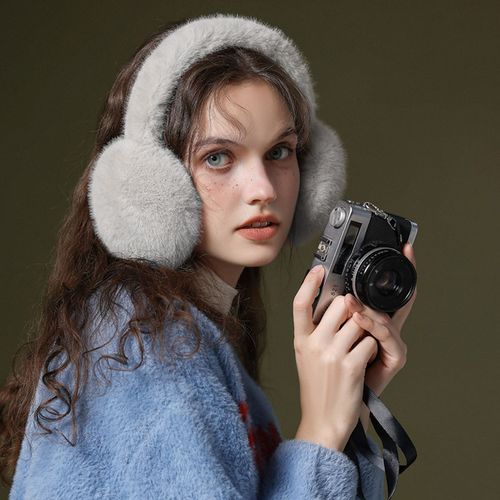 Cache-Oreilles En Fausse Fourrure De Lapin Pour Filles, Couvre-Oreilles Mignons, Couleur Unie, Chauds, Pour L'extrieur, Pliables, En Fourrure Douce, Hiver-Gris