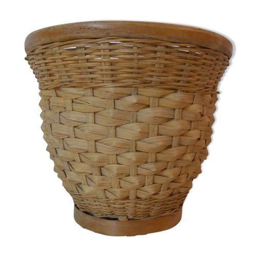 Cache Pot En Rotin Vintage Beige