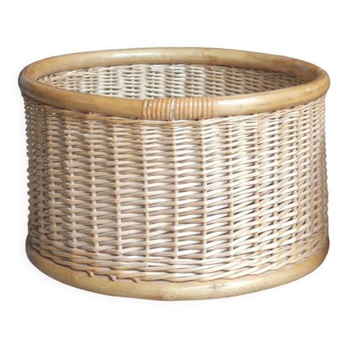 Cache Pot Jardinire Cylindrique En Rotin Annes 70 Beige