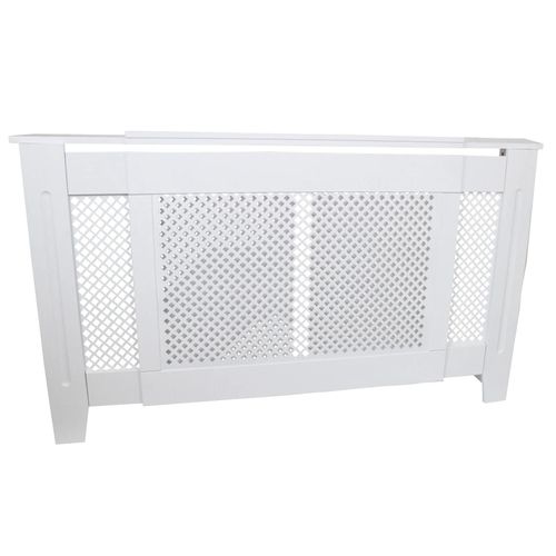 Cache Radiateur Ajustable  Motif Grillag en MDF Blanc de 140cm  192cm de Large x 82cm de Haut x 20,5cm de Profondeur