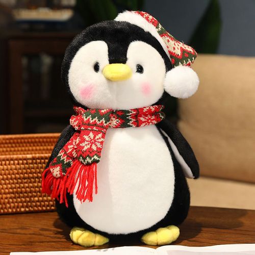 Cadeau de Nol mignon pingouin poupe en peluche pingouin poupe ornements oreiller de couchage charpe de Nol rouge - 45 cm (0,6 kg)