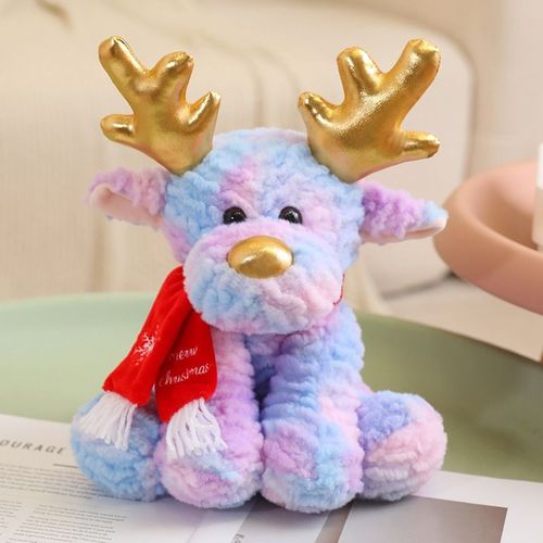 Cadeau De Nol, Poupe En Peluche Cerf Color, Mignon Oreiller lan De Nol, Poupe Festival Cerf Violet Assis - 30 Cm