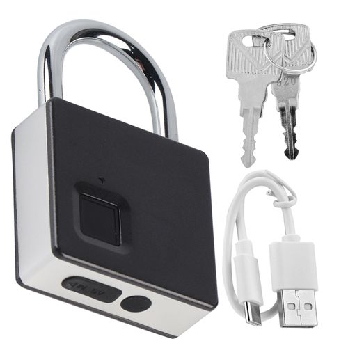 Cadenas Intelligent A Empreinte Digitale Fipilock, Cadenas Biometrique Portable D'exterieur En Acier Inoxydable, Argent