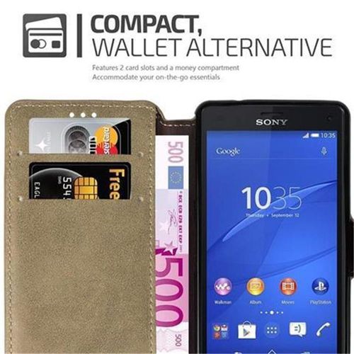 Cadorabo Housse Compatible Avec Sony Xperia Z3 Compact En Mat Marron Sable - tui De Protection Avec Fonction De Support Et Compartiment Pour Carte Au Design Rtro