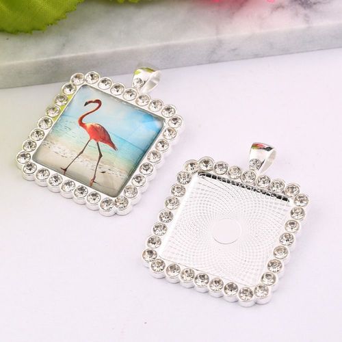 Cadre  Strass En Cristal, Cabochon, Paramtres De Base, Pendentif Blanc Carr 25mm, Rsultats De Lunette, 3 Pices