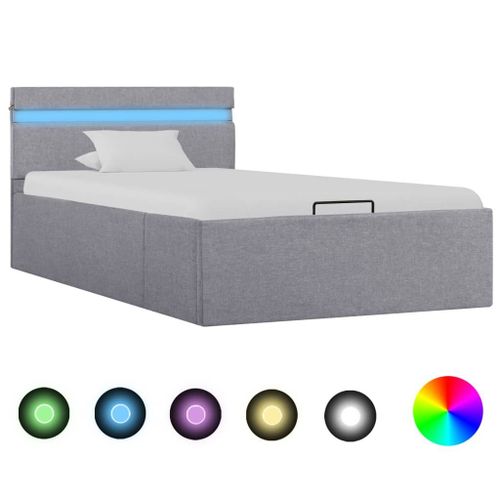 Cadre De Lit  Stockage Avec Led Gris Clair Tissu 90x200 Cm
