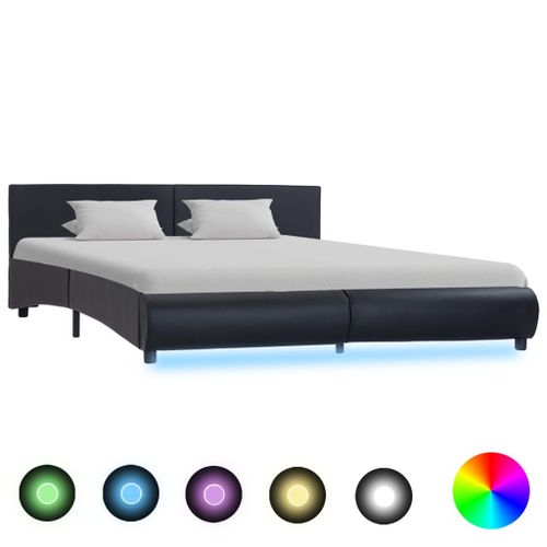 Cadre De Lit Avec Led Noir Similicuir 180 X 200 Cm