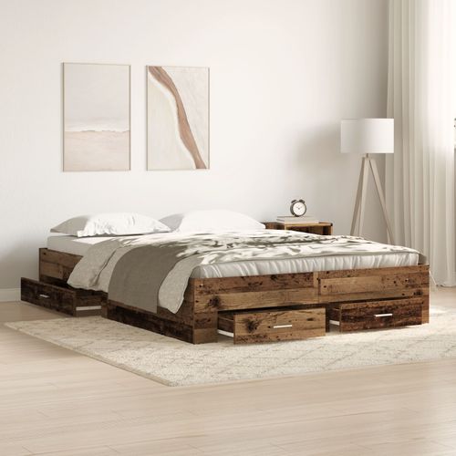 Cadre De Lit Vidaxl Avec Tiroirs Bois Ancien 135x190 Cm Bois D'ingnierie