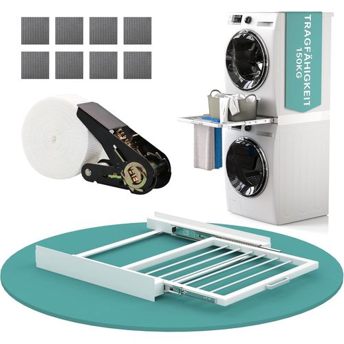 Cadre Intermdiaire Avec Fond Extensible Pour Machines  Laver Et Sche-Linge Cadre Intermdiaire Avec Corde  Linge En Acier (Avec Sangle D'Arrimage) Blanc[MAC0707]