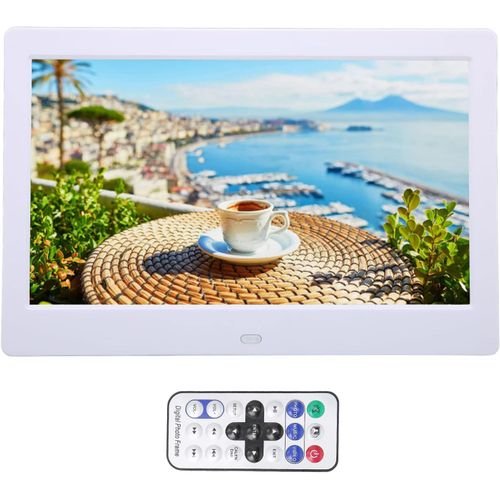 Cadre Photo Numrique, Cadre Photo Numrique Smart 10,1 Pouces Avec Tlcommande, cran D'Affichage Lcd Tft 1024 X 600, Prise En Charge De La Lecture Automatique (White)