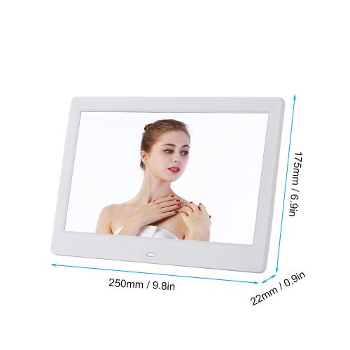 Cadre photo numerique HD 10 pouces 1024 x 600, reveil, lecteur de musique et de films (blanc, prise americaine)