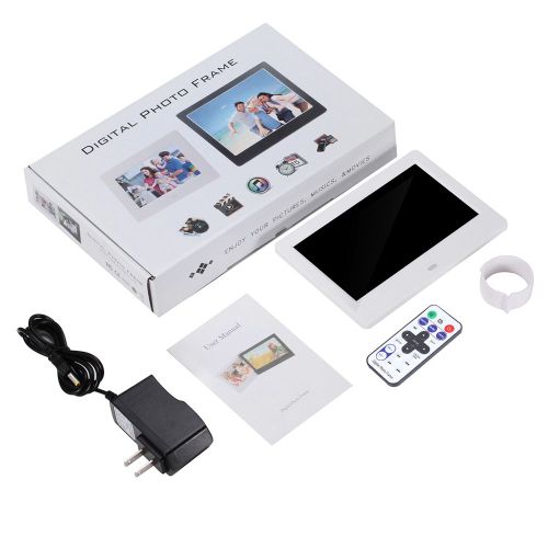 Cadre photo numerique HD 7 pouces 1024 x 600, reveil, lecteur de musique et de films (blanc, prise americaine)