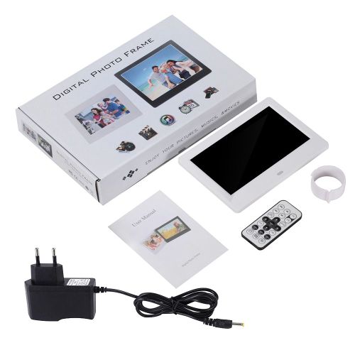 Cadre photo numerique HD 7 pouces 1024 x 600, reveil, lecteur de musique et de films (blanc, prise UE)