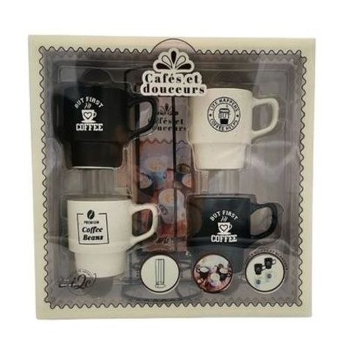 Cafs Et Douceurs - Coffret Avec 4 Tasses, 1 Support De Rangement Et 1 Livre De Recettes    Format Coffret 