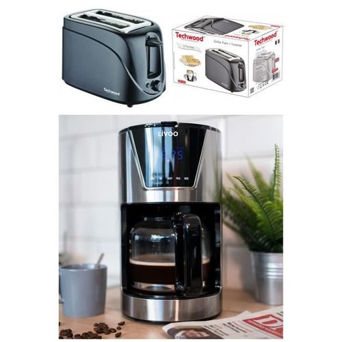 Cafetire Machine  Caf Programmable Inox 1.5l 900w + Grille Pain 2 Fentes 700w Ejection Automatique Ou Manuel