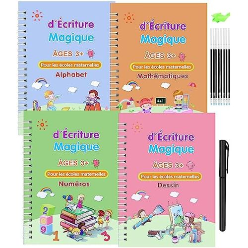 Cahier D Ecriture Magique, Rutilisable Cahier Calligraphie Enfant 3 - 7 Ans, Cahier Magique criture Pour Les Numros, Mathmatiques, Dessin, Alphabet, Avec Stylo Effacables Et Aide Ecriture Enfant