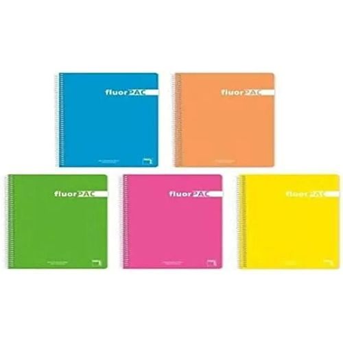 Cahier - Pacsa - Fluorpac - 80 Feuilles - Couvertures Polypropylne - 5 Couleurs Assorties