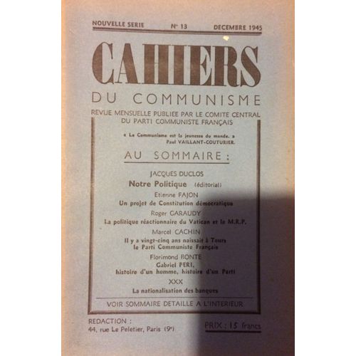 Cahiers Du Communisme (Dcembre 1945)