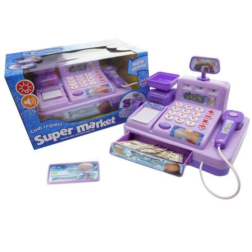 Caisse Enregistreuse De Simulation Multifonctionnelle Electrique Play House Game Puzzle Toy Set Avec Lumire Et Effet Musical Pour Cadeau Pour Enfants, Violet
