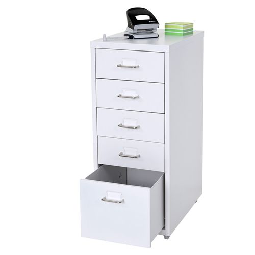 Caisson  Roulettes Boston T851, Placard  Tiroirs En Acier, 69x28x44cm 5 Tiroirs   Blanc