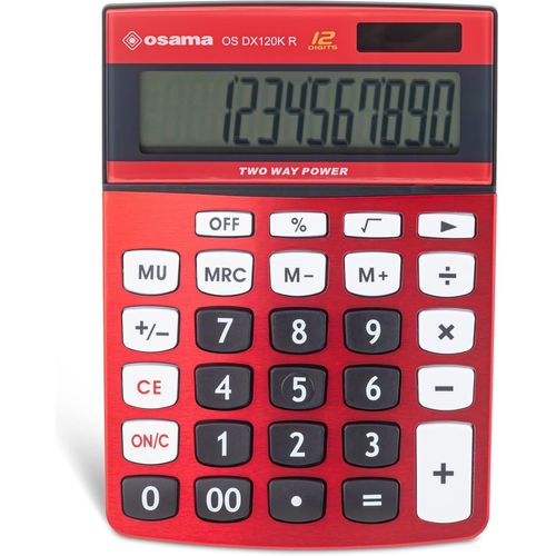 Calculatrice Bureau  12 Chiffres + cran Inclin En Mtal, Calculatrice College Et Lycee Avec Recharge Solaire - Calculette Idal Comme Fourniture Et Accessoire Bureau, Rouge/Noir