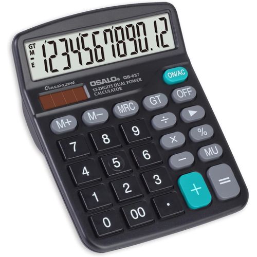 Calculatrice De Bureau, Calculatrice De Bureau Basique  12 Chiffres Avec Grand cran Lcd Et Grands Boutons Sensibles, Batterie Solaire, Double Alimentation, Fonction Standard Pour Le Bureau, La